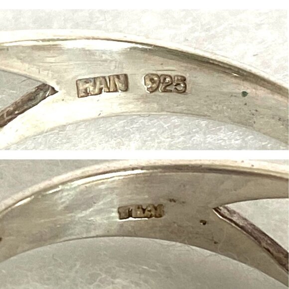 Sterling Silver 925 Oval Blue Topaz & Marcasite Floral Split Shank Ring Sz 7.5 - Picture 8 of 16